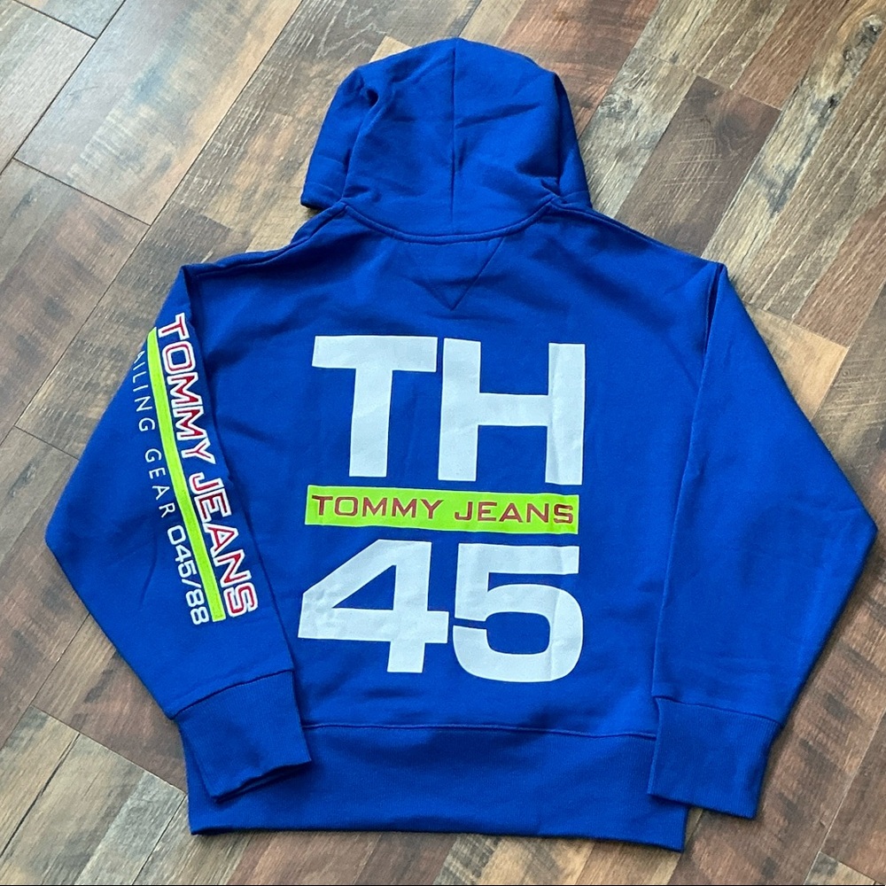 NWT Tommy Jeans Sailing Gear Hoodie Medium Blue Graphic Pullover